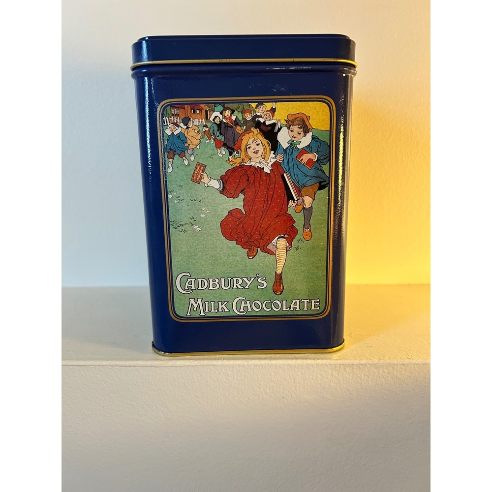 Vintage Cadbury Milk Chocolate Almond Joy Collectible Tin Navy Blue 12oz 6 Inch